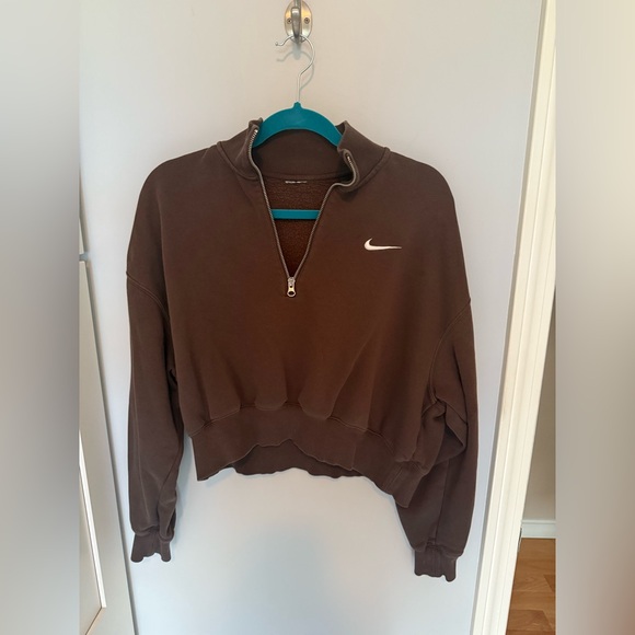 Nike Tops - Nike Women's Brown Half-Zip Cropped Sweat Shirt